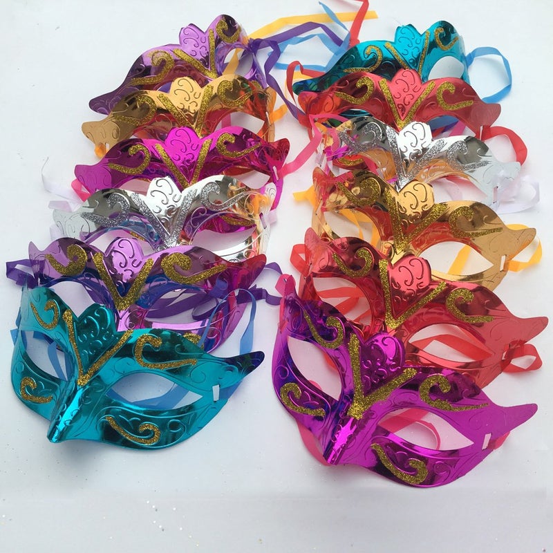 Arlai Pack of 12, Gold shining plated party mask wedding props masquerade mardi gras mask - Image 3